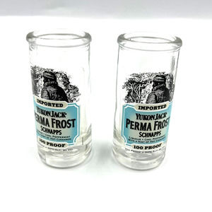 Vintage Yukon Jack Perma Frost Schnapps 100 Proof EMPTY Shot Glasses 2 Set